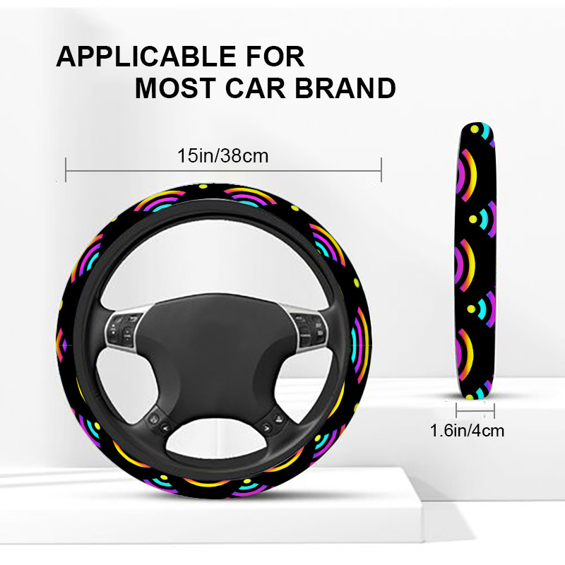 TEMU 1pc, Vibrant Gradient Wave-pattern Printed Car Steering Wheel Cover, Steering Wheel Protector. Suitable For Daily Commutes, Weekend , Or