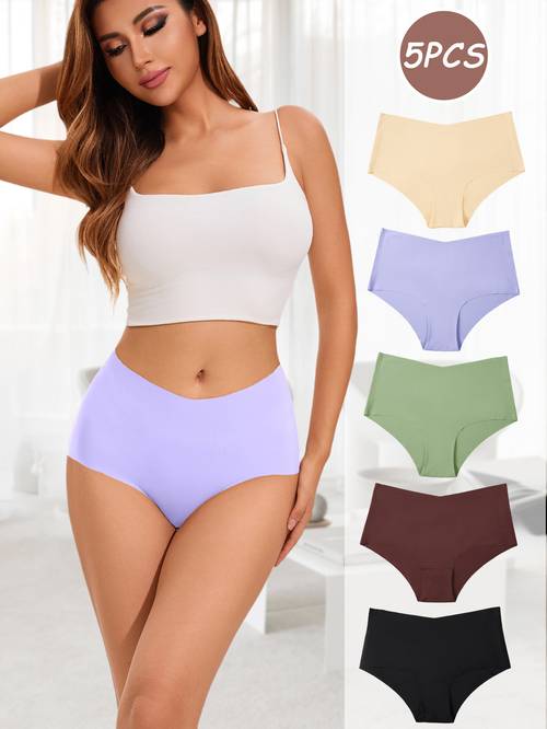 5 womens high waist seamless panties soft breathable light beige friendly high s xxl size solid design fashion comfortable high waist panties minimalist underwear high elastic fabric