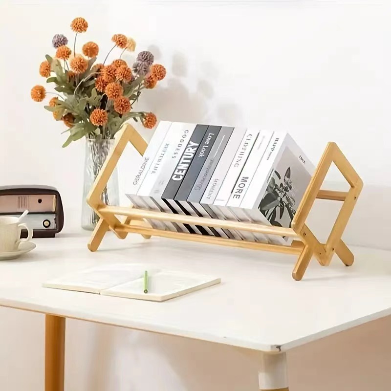 Modern Minimalist Small Desktop Bookshelf - Wooden Vertical Bookshelf Suitable for Home, Office, And School, Space-Saving Wooden Storage Rack, Self-Assembly Required, Compact Bookshelf (Freestanding)