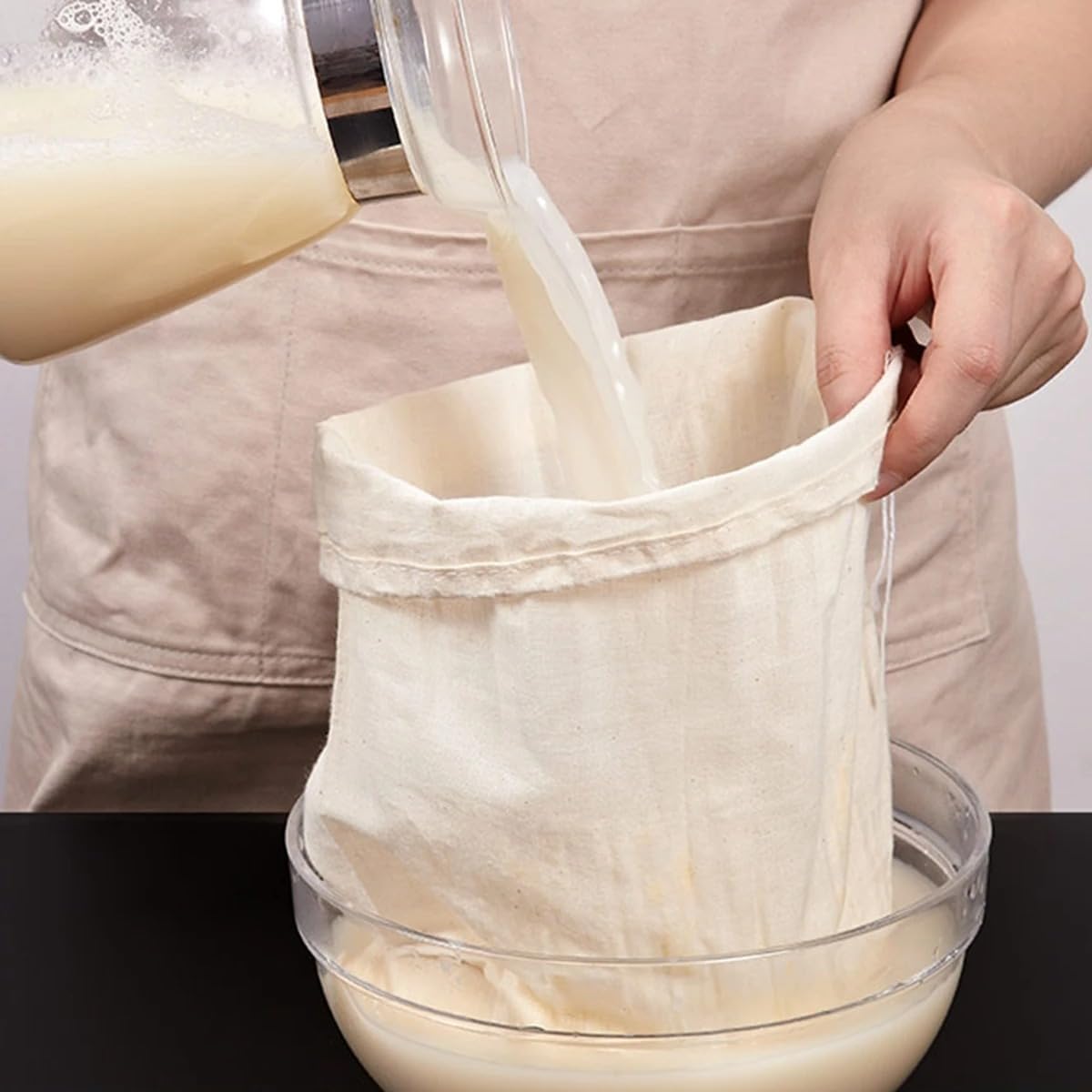6 reusable gauze filter bags -3 sizes, kitchen essentials - used for filtering, cooking, baking, yogurt, juice, wine filtering, and cheese making - food safety fabric food filter bags with drawstring closure, kitchen essentials
