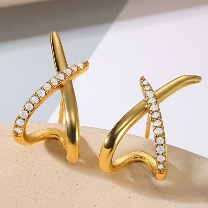 Exquisite Inlay Zirconia Cross Line Earrings for Women