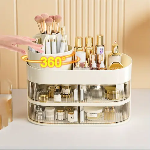 360 rotating makeup organizer large capacity cosmetic vanity organizer with multiple compartments polished no assembly needed for dresser bathroom countertop storage vanity accessories