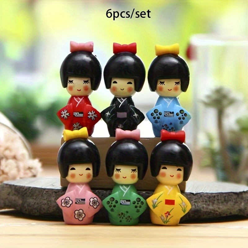 6pcs Japanese Mini Kimono Girl Decorative Statues, Pvc Collectible Kimono Girl Statue, Indoor And Outdoor Decoration, No Electricity Required, Multi-room Display