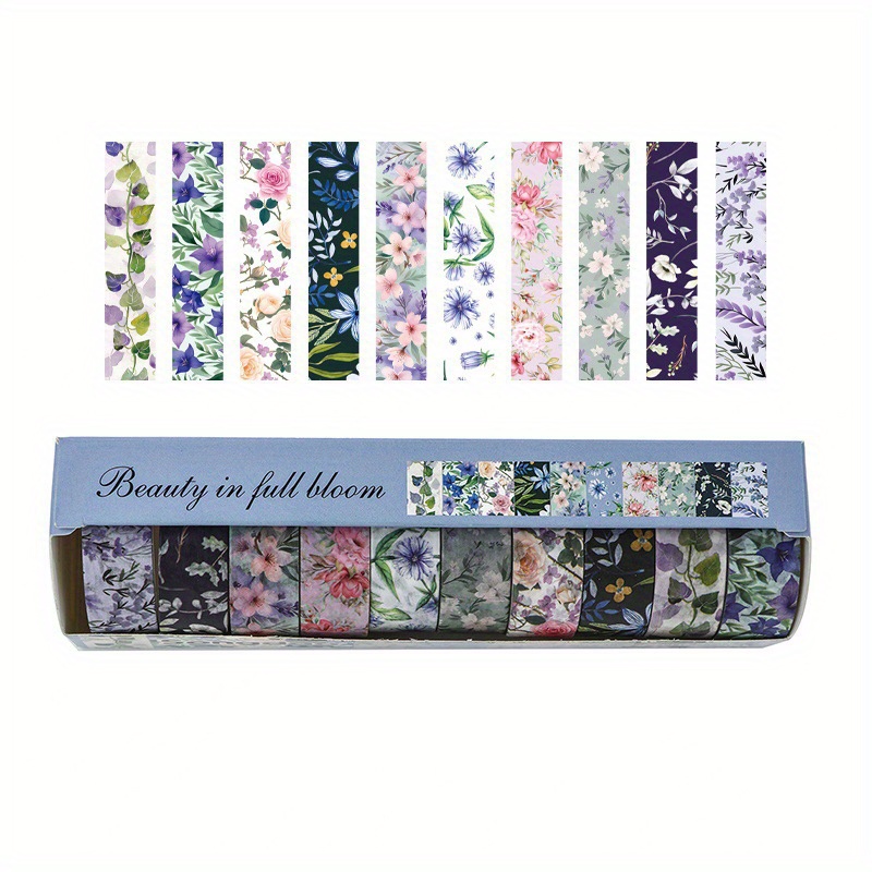 E-shop Ein Set aus 10 Rollen Vintage Washi Tape mit floralem Motiv, mit ästhetischen Blumenmustern, zum Dekorieren von Journals, Fotoalben, Scrapbooks