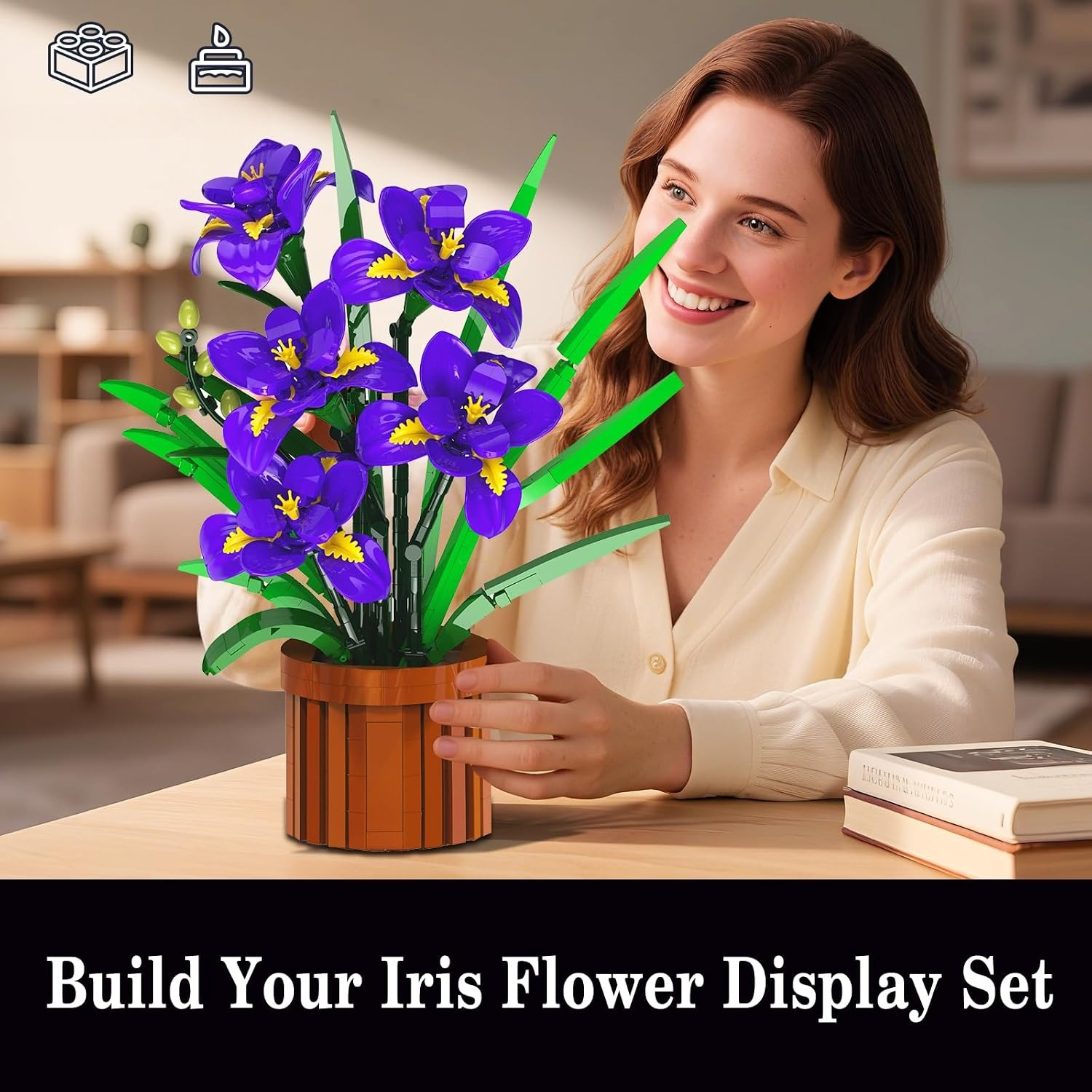 Image of Flowers Botanicals Set - Artificial Purple Bonsai For Home And Office Decoration, 808pcs Blocks Flowers, Christmas Birthday Gift