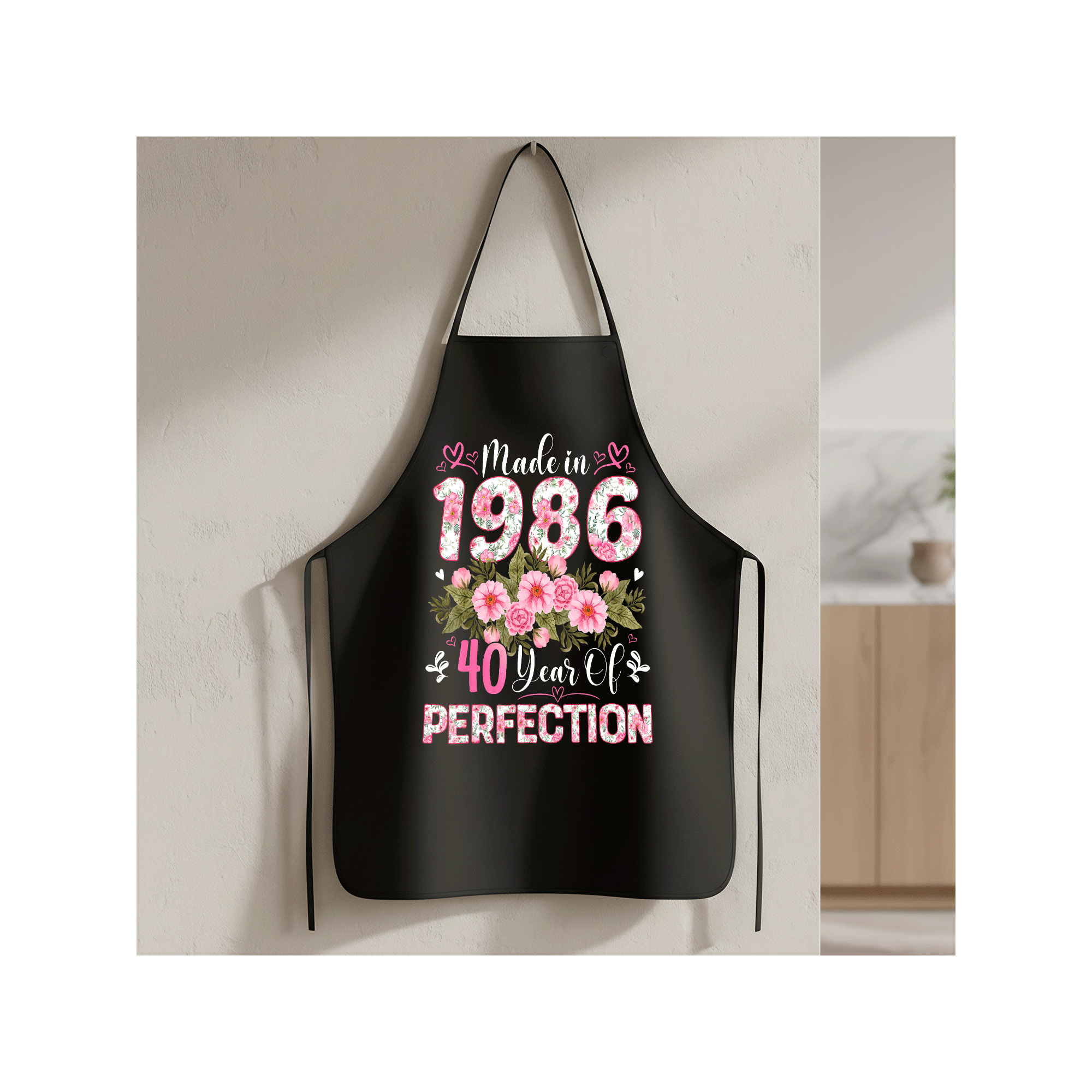 TEMU Tablier floral pour un 40e anniversaire, fabriqué en 1986, conçu pour hommes et femmes. C'est un cadeau de cuisine durable et confortable, idéal