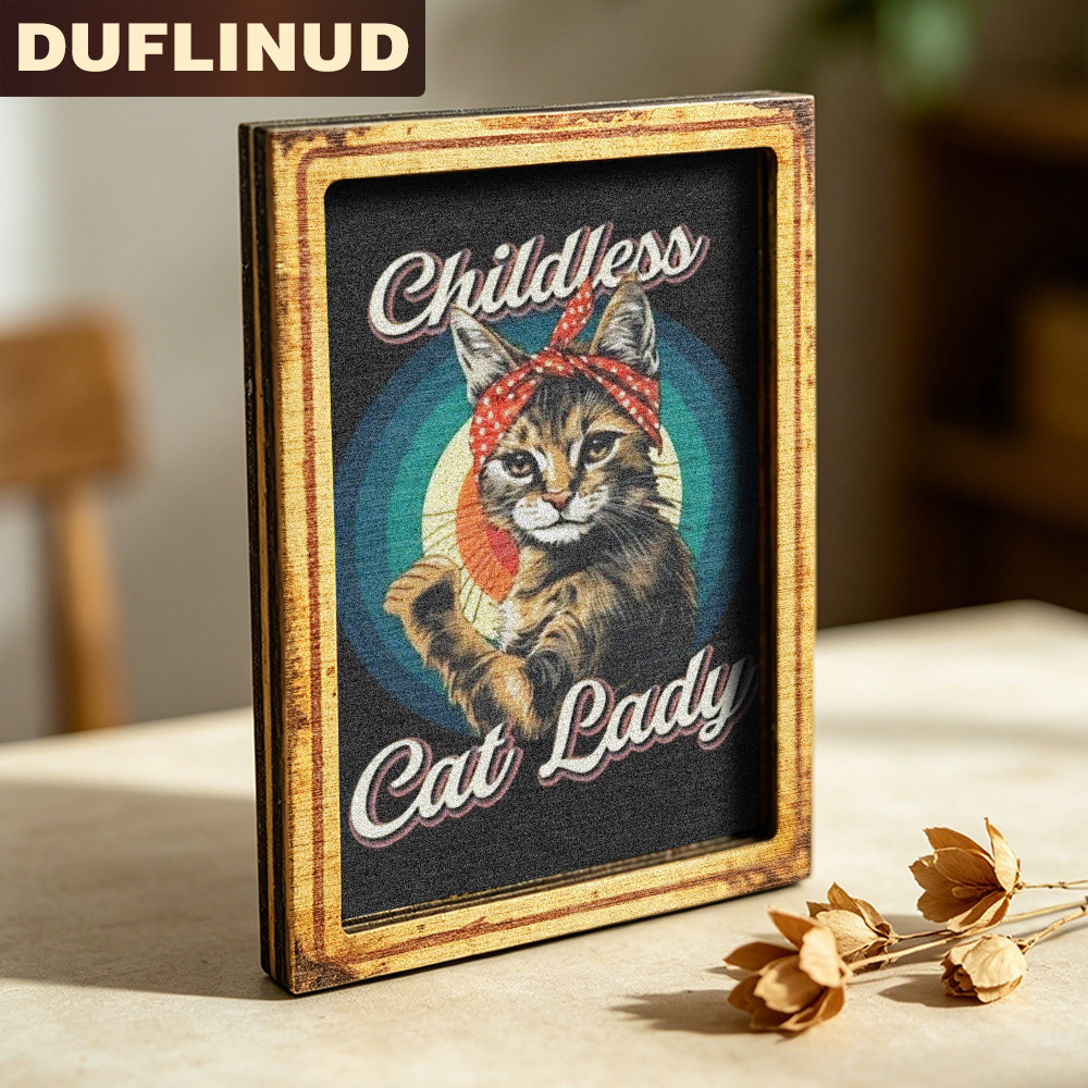 TEMU Vintage-style Cat Fridge Magnet, Mini Decorative Plaque. Features A Vintage-style Cat Wearing A Polka- Headscarf. Wooden Fridge Magnet, Suitable