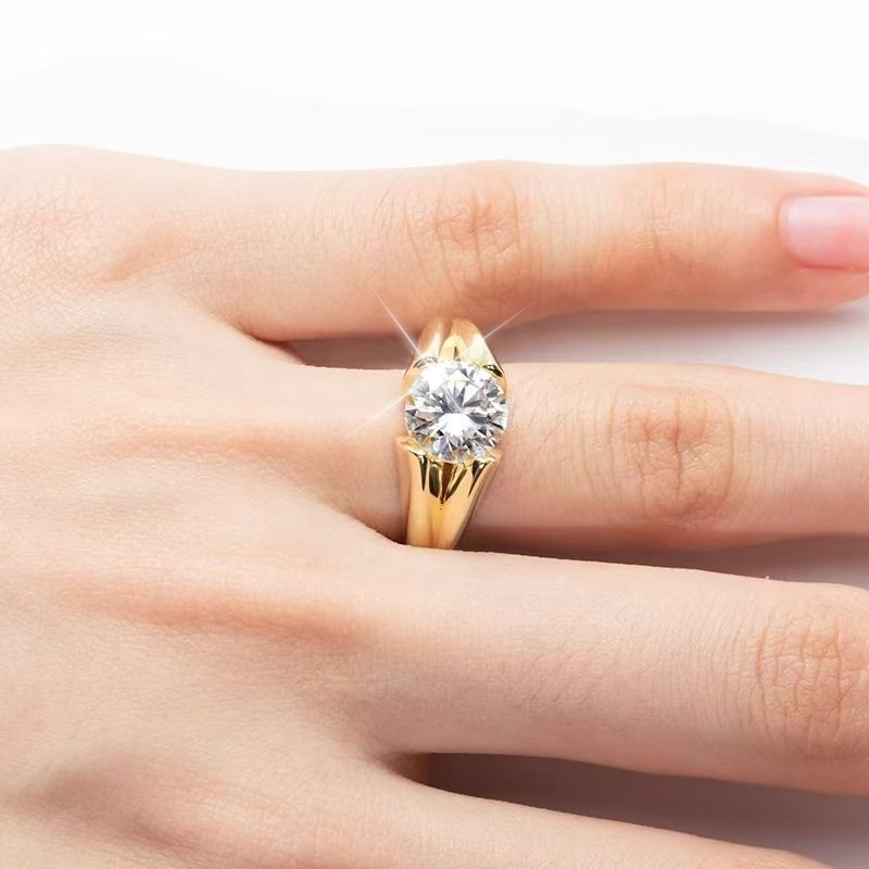 TEMU 925 Silberfarben 3 Runder Moissanit 14K Goldplattiert Unisex Modischer Trendiger Lässiger Vintage Hochwertiger Klassischer Vielseitiger Ehering