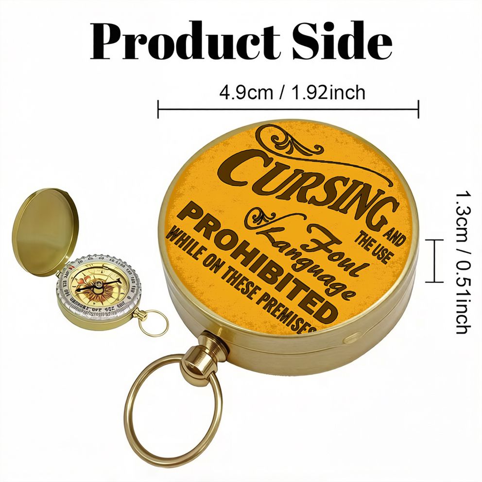 Vintage Metal Compass with Flip Cover, Cursing Prohibited Design