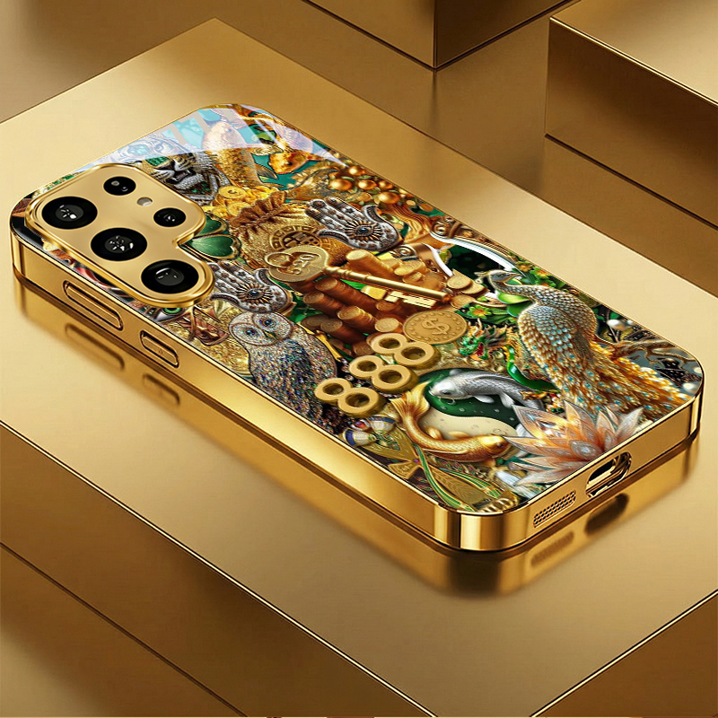 TEMU Phone Case: The High-end And Fashionable Rich And Jubaotu New Pattern Electroplated Gold Tempered Glass Mobile Phone Case Is Suitable For Galaxy