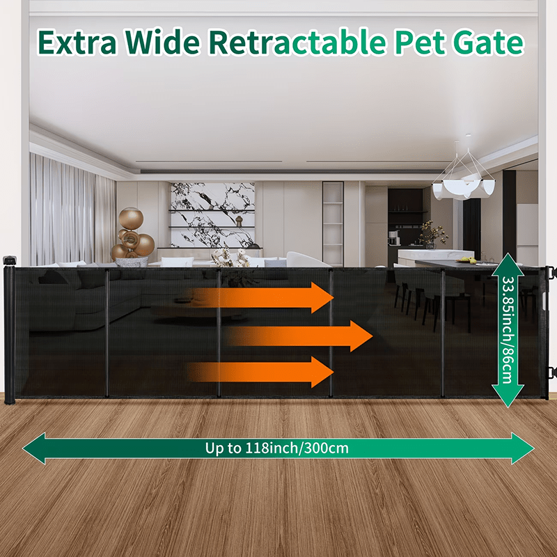 Retractable Pet Gate 34x118 Inch Abs Dog Gate With Adjustable Bracket