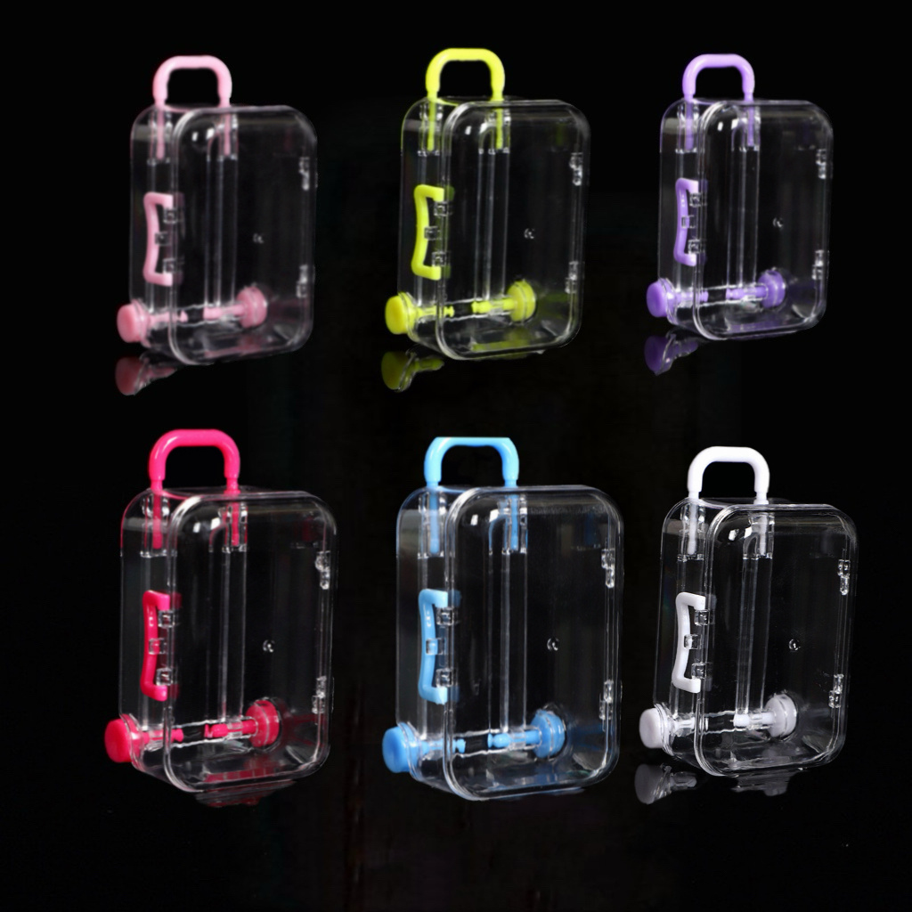 

6pcs Clear Plastic Mini Trolley Boxes, Fashion Jewelry Organizer Cases, Portable & Minimalist, Unlined, With Snap Closure, Single Handle Top Carry Strap, For Party, School, Daily , Style, Hand Wash