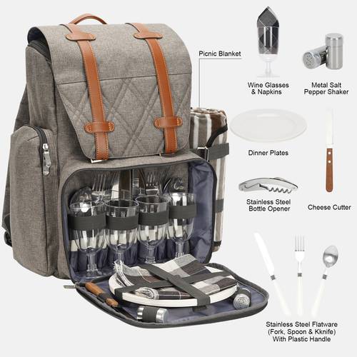 4 person insulated picnic basket with full cutlery set outdoor camping hiking travel essentials gift for non food direct contact