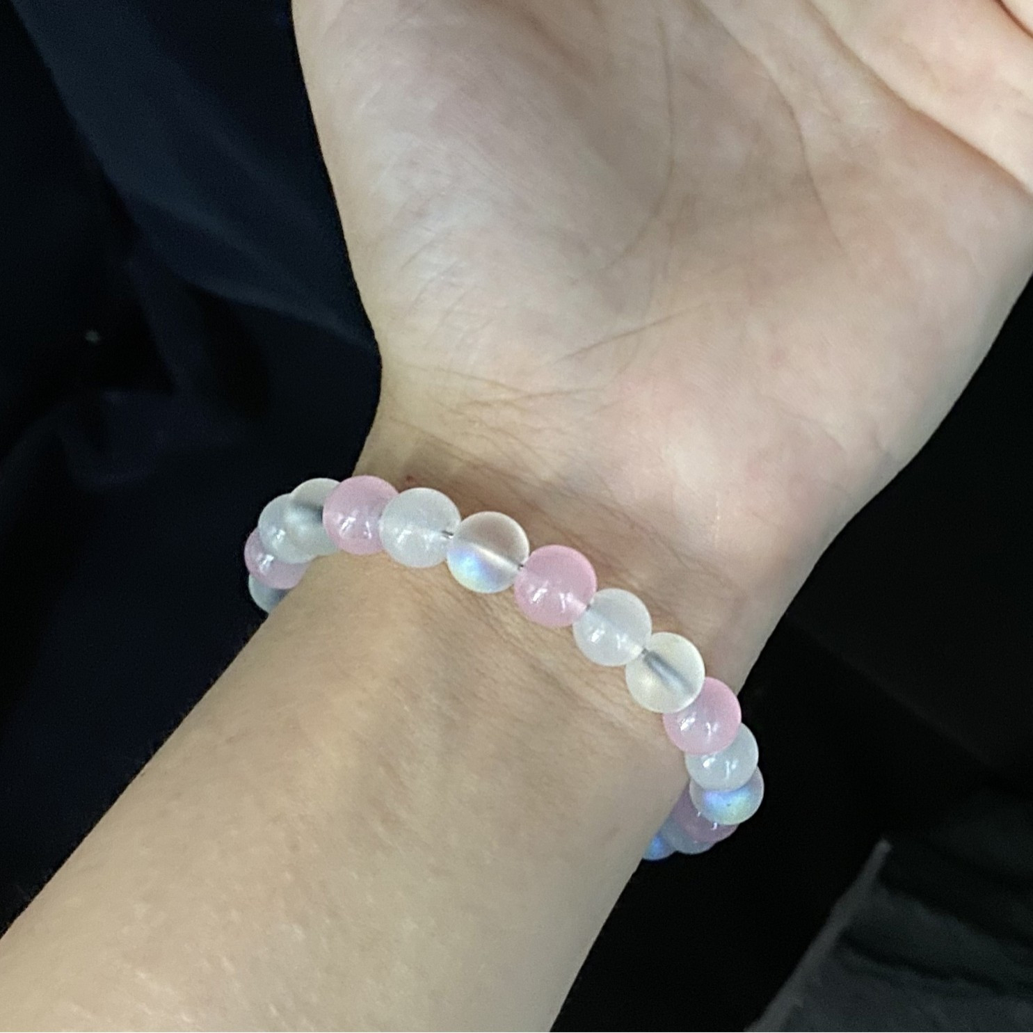 8mm Pink and White Glass Bead Bracelet, Stylish Gift