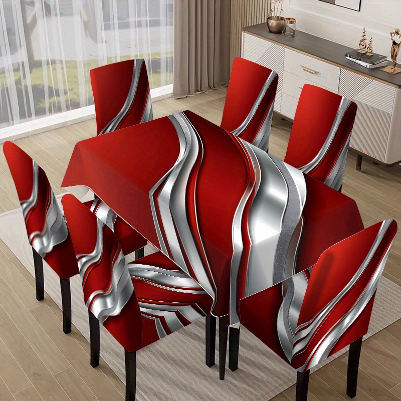 TEMU Ensemble de nappe et de housses de chaises 5pcs/7pcs, (5pcs comprenant 4 housses de chaises et 1 nappe) (7pcs comprenant 6 housses de chaises et