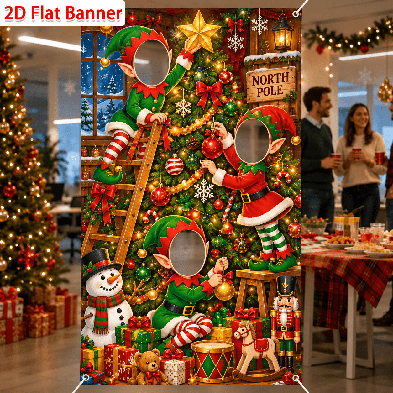 TEMU Bannière 2D Plate, 2D Plate - 2D Plate, 2D Plate - 2D Plate, 1pc Bannière Photo de Noël avec Design Creux, Décoration d'Elfe de Noël Thème Arbre