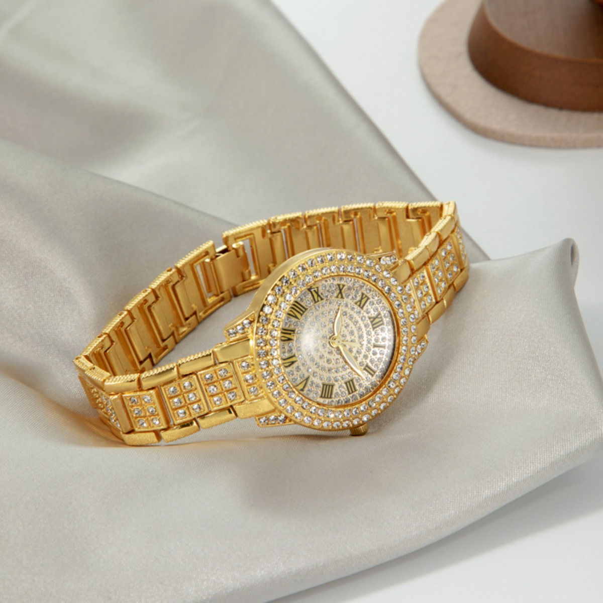 6pcs Set Women's Quartz Watch Collection - Stainless Steel Rhinestone-Accented Minimalist Round Analog Watches, Glamorous Everyday Jewelry Watches Set for Birthdays//Weddings - Ideal Gift for & Women (Compatible with)