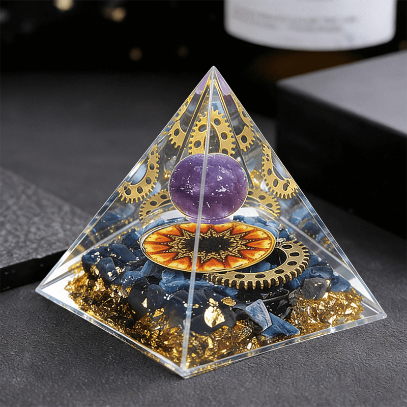 TEMU Amethyst - Gear Orgone Crystal Pyramid Ornament, A Unique Gift Idea