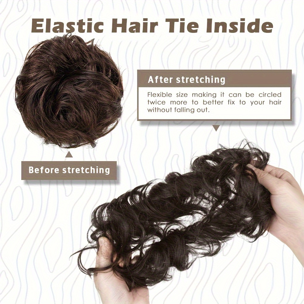 2pcs 4 inch brazilian human hair messy bun   extensions soft comfortable elastic scrunchie updo hair pieces for women natural look   versatile for daily formal events hair accessories evening hairstyle soft texture details 5