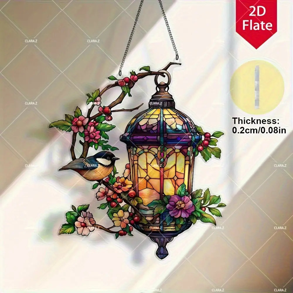 TEMU 2d Flat - 2d Plane, 1pc Of Bohemian Lantern Bird - "acrylic Wall Hanging, Bright Floral And - Suitable For Indoor/outdoor Decoration, Bird