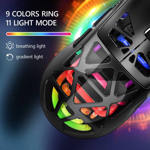 wireless gaming mouse lightweight mouse office mouse b5 1 2 4ghz usb c triple mode 8000dpi rgb silent extra long honeycomb transparent back shell supports 7 8 10 vista os and systems suitable for pcs laptops etc portable handle ergonomic birthday gift mothers day
