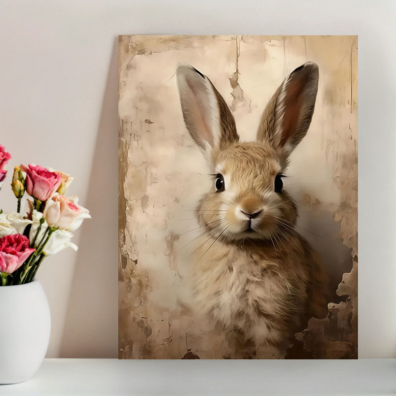 TEMU Vintage Bunny Canvas Print - Frameless Wall Art Decor With Soft Pastel Background, Living Room, Bedroom, Office, Or Dining Area, 12x16 Inches