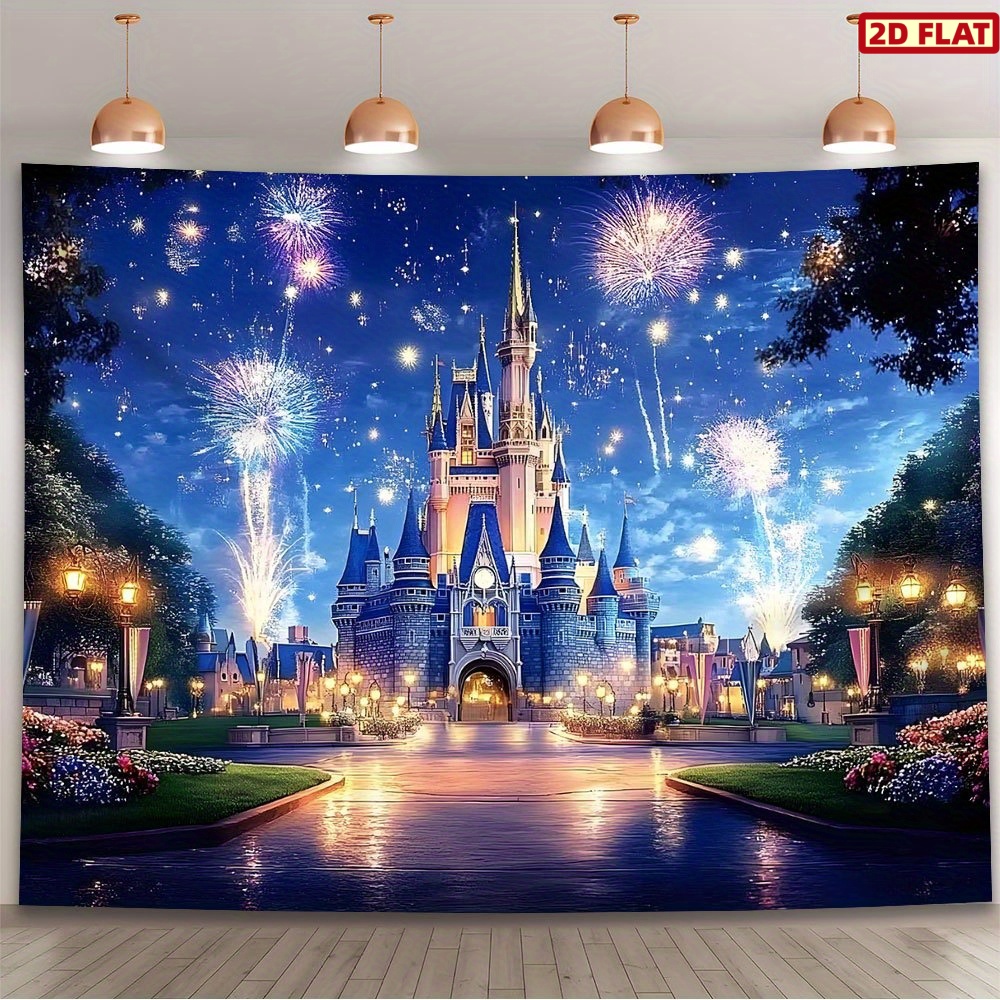 TEMU Bannière 2D Plate, de Nuit avec Feu d'Artifice, Brillantes et Toile de Fond Magique - Réutilisable, Convient pour Anniversaires, , Fêtes,