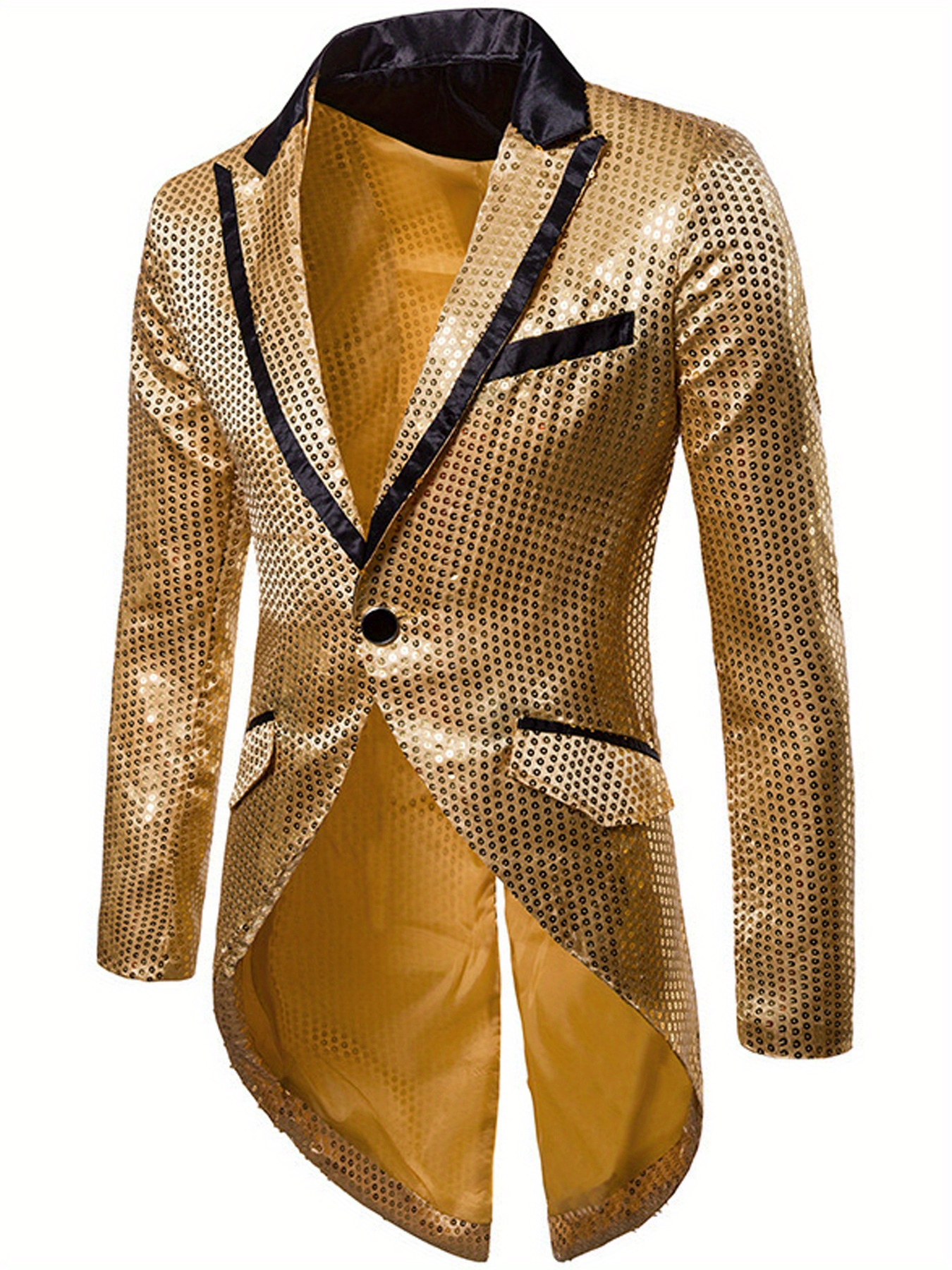 mens elegant shiny jacket with lapel collar single button closure formal evening suit coat for prom weddings business events tailcoat for men boys white black stylish winter jacket with decorative lapel collar solid   and functional pockets hand wash or   suitable for formal occasions and casual attire youth adult sizes   golden 0