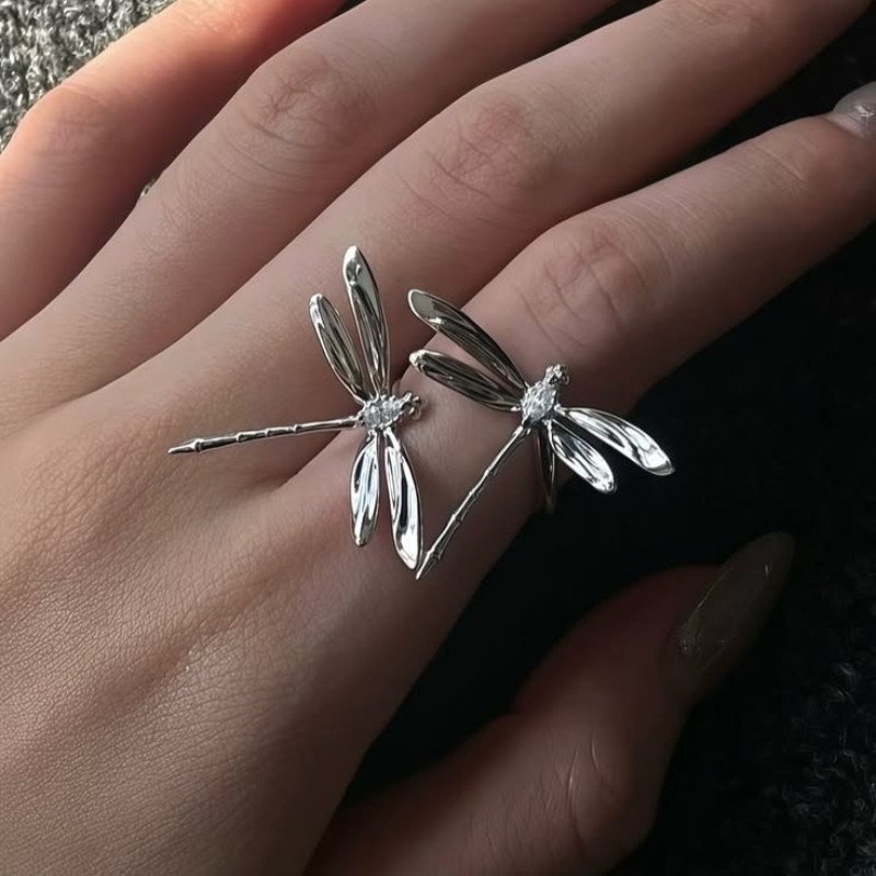 TEMU 1pc Eterna Glow Adjustable 3d Dragonfly Ring - Openwork Openable Opening Hoop, Vintage Suitable For Weddings, Parties, Daily Wear, Jewelry Gift