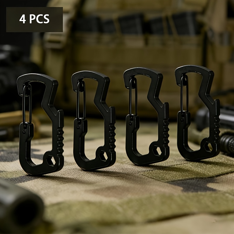 TEMU 4pcs Tactical Carabiners, Multifunctional Stainless Steel Keychains With Bottle Opener, Hex Wrench, And Serrated Blade, Heavy-duty Quick-release