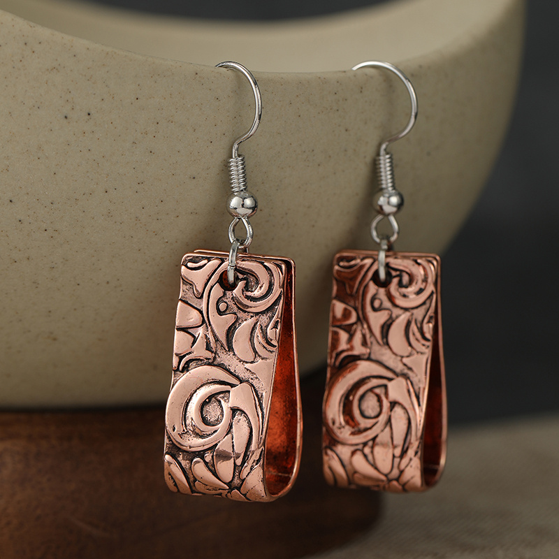 Bohemian Floral Pendant Drop Earrings, Vintage Relief Design