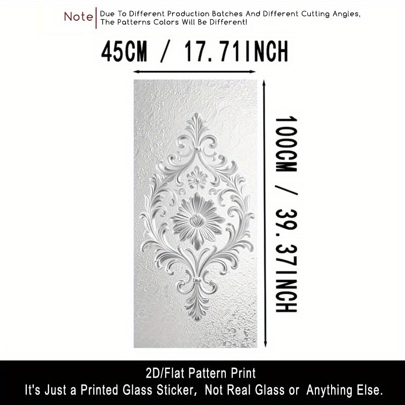 TEMU 2d/flat 1pc Frosted Glass Film European Pattern Window Decal, Transparent Pvc Adhesive For Glass Doors And Windows, Removable Reusable Sticker.