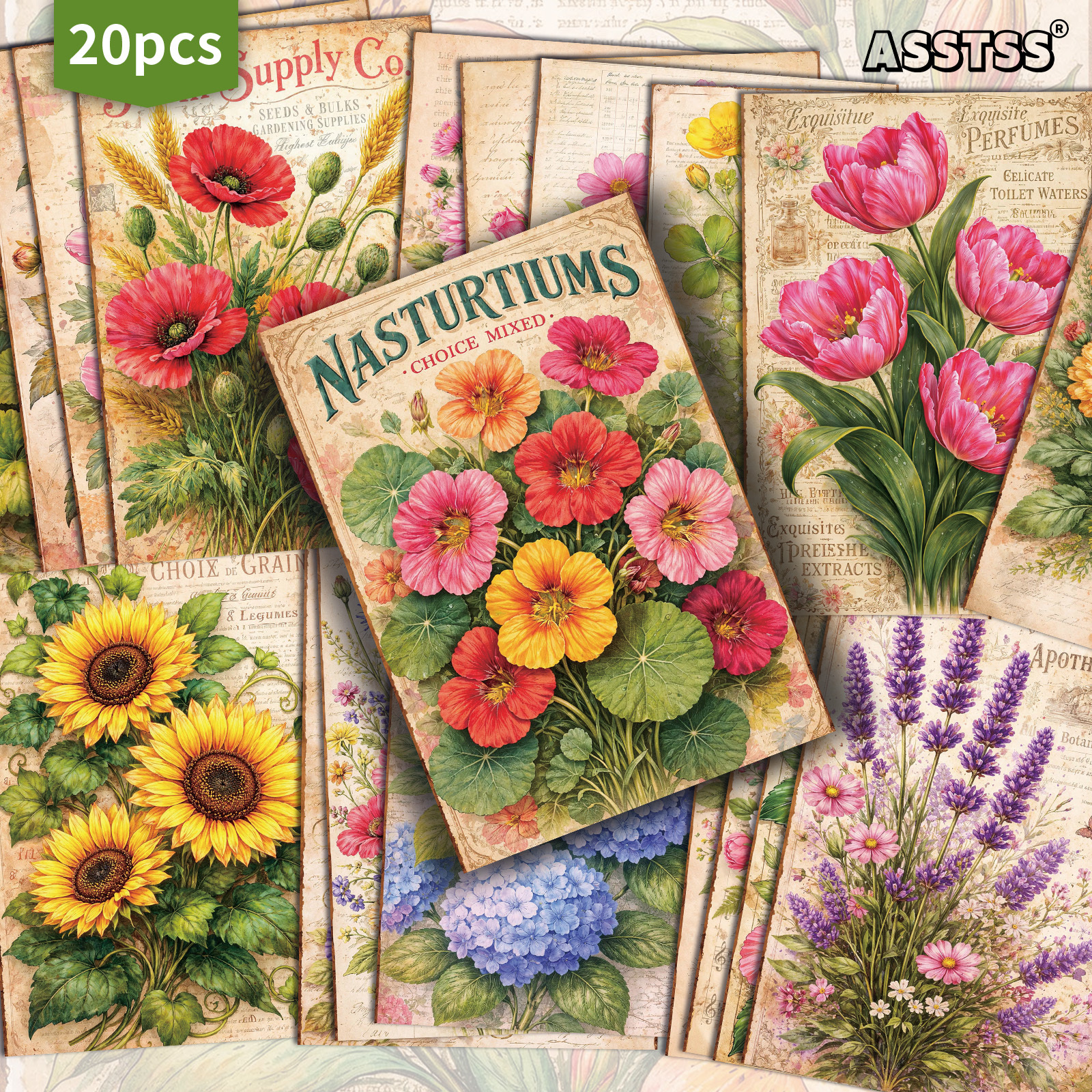 TEMU 20-pack Asstss Vintage Floral Patterns Postcards - 4x6 Inches Retro Junk Journal Supplies, Classic Pinup Illustrations Collectible Decorative