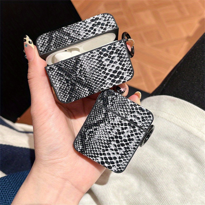 TPU Protective Case for Apple for airpods 4/4 Noise Reduction, Pro/Pro2 Compatible, Simple Solid Color Snake Skin Pattern, for New 4th Gen/New 3rd Gen Wireless Headphones, with Keychain Hook