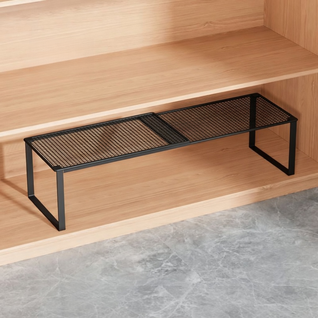 TEMU Heavy-duty Carbon Telescopic Closet Organizer- Space- Stackable Metal Shelving Unit, Polished Finish, For Kitchen, Bedroom, Desk, Shoe,