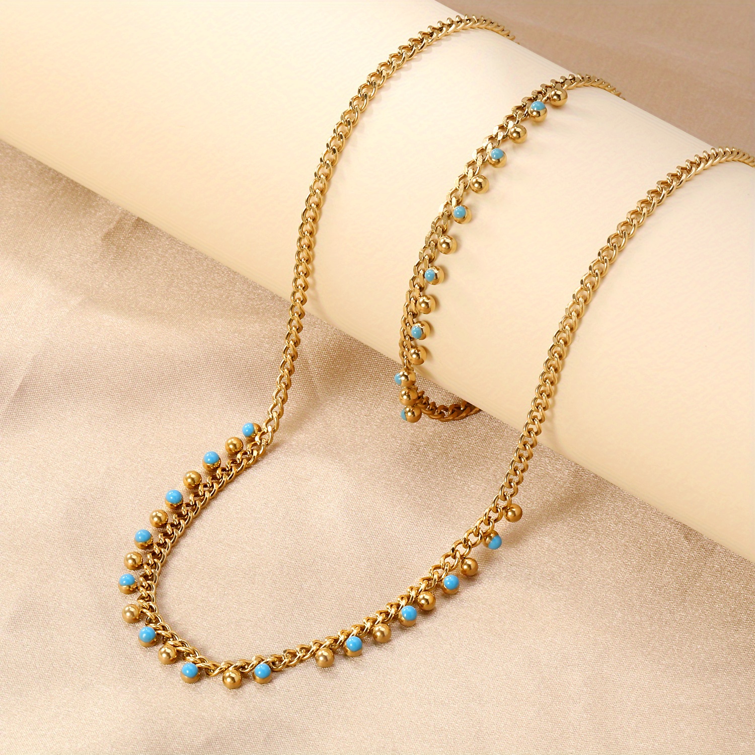 Dopamine Style Bead Chain Bracelet Necklace Set