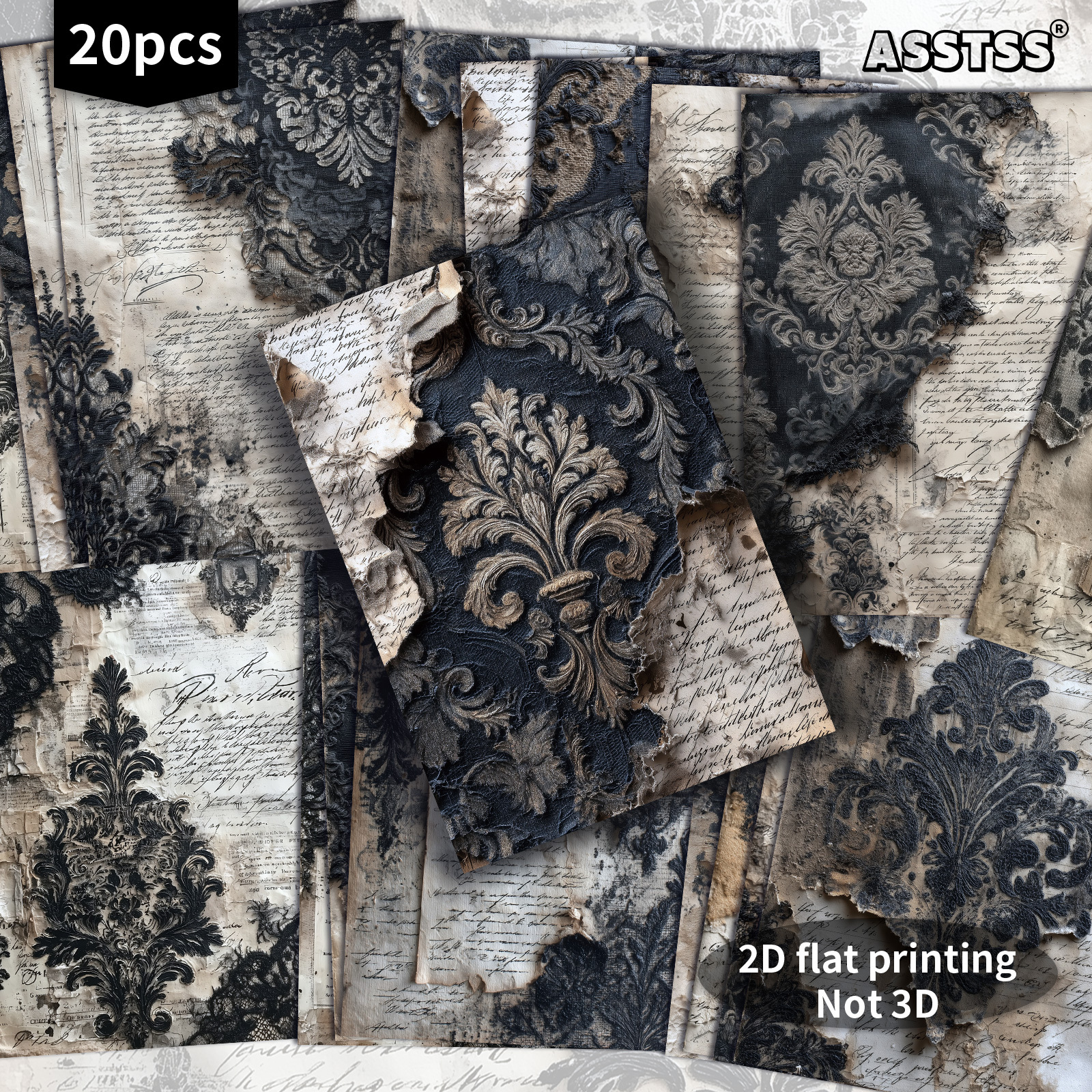 TEMU 20-pack Asstss Vintage 2d Flat Black Lace Pattern Postcards - 4x6 Inches Retro Junk Journal Supplies, Classic Pinup Illustrations Collectible