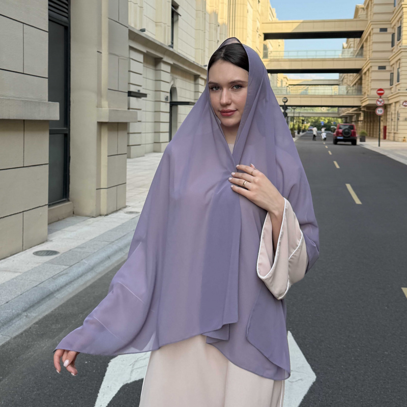 E-shop 100% Polyester Hochwertiges 75D Perlen-Chiffon Plus Size Helllila Damen Schal Warme Herren Nackenwarmer Winddichter Kälteschutz Langer Schal