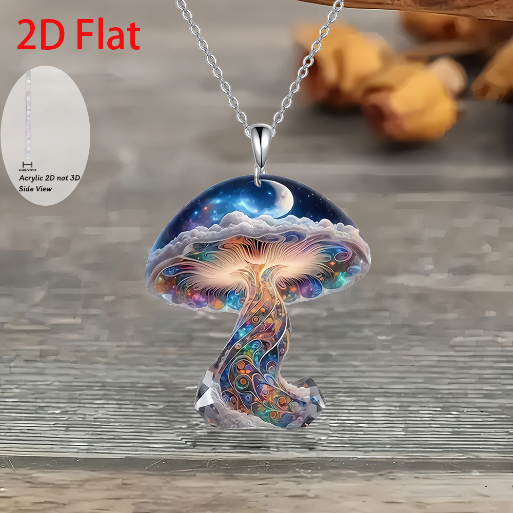 TEMU 2d Flat Fashion Starry Mushroom 2d Acrylic Necklace For Holiday Birthday Party Gifts