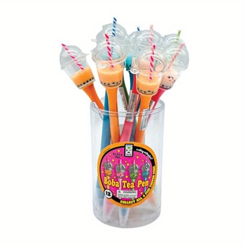 pack of 12 adorable boba tea pens cute boba character design with black ink retractable glass pens for   and art supplies   stationery gift idea cute pens school stationery   design durable writing tool Product details 1