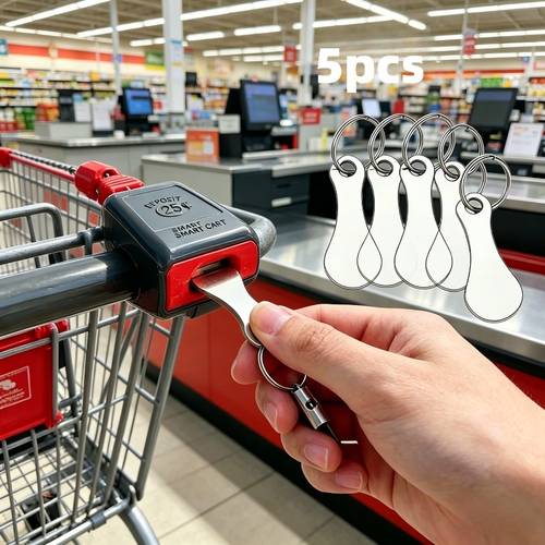 5pcs shopping cart token anti lost keychain trailer remover portable novelty stainless ring suitable for supermarket shopping an essential carry on assistant for exquisite backpack pendant