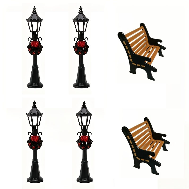 TEMU Lot de 6 mini lampadaires de Noël et de parc, pour décorer les décorations de fêtes dans le jardin sur les bureaux de Noël