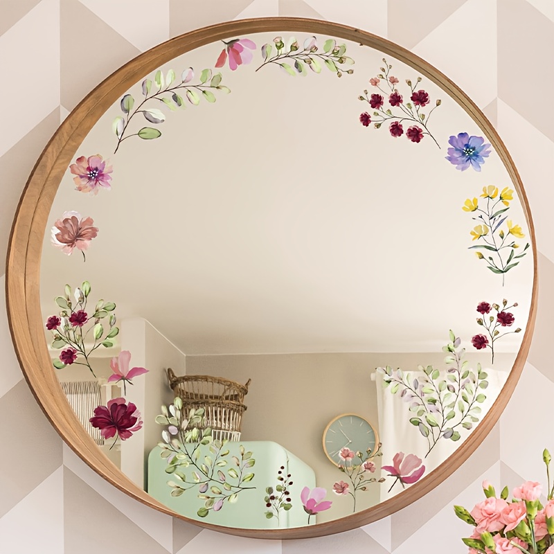 Image of High-quality Floral Glass Decorative Stickers - Self-adhesive For Bathroom And Bedroom Decor, In Pink, Purple, Blue, Yellow, And Green - Suitable For Glass Walls - Elegant