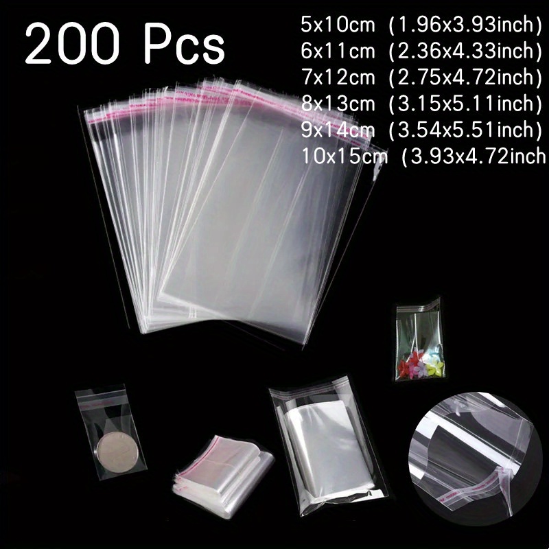 Paquete de 100 bolsas de celofán resellables transparentes, gruesas de 2  milésimas de pulgada de grosor, brillantes, autoadhesivas, para regalos