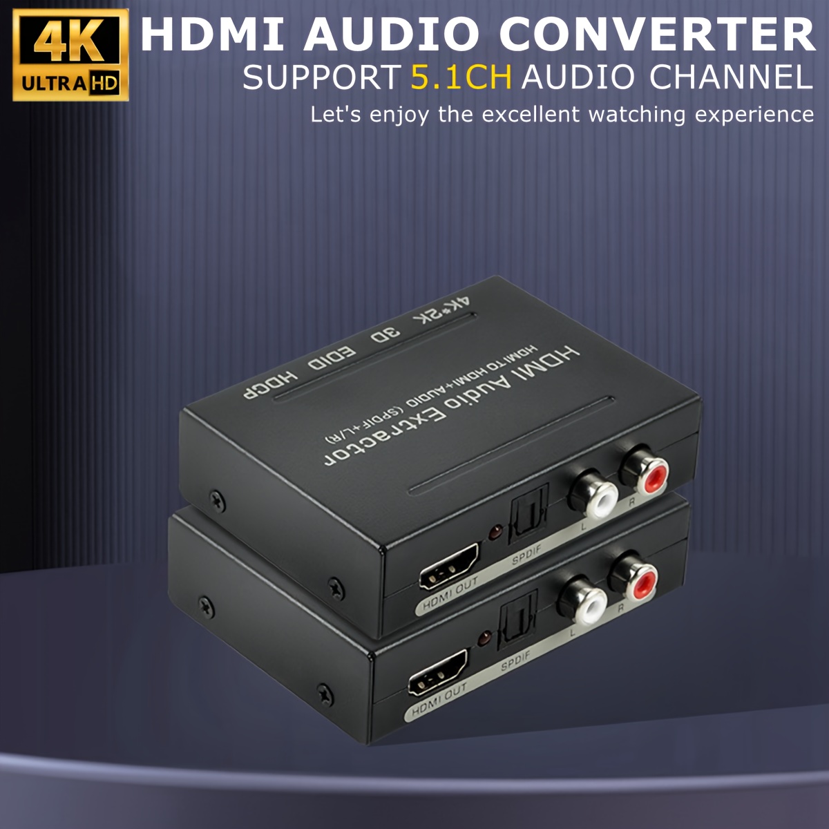 HDMI Audio Extractor,4K HDMI to HDMI with Audio 3.5mm AUX Stereo and L/R  RCA Audio Out,HDMI Audio Converter Adapter Splitter Support 4K 1080P 3D