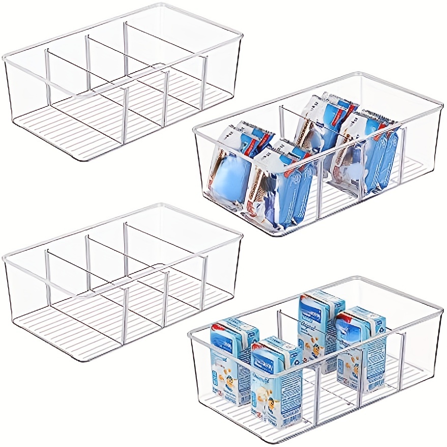 Smart Design 3 Compartment Clear Bin Organizer - BPA Free Plastic Resin - Tea, Sugar, Straws, Fridge, Freezer, Cabinet, Food, Pantry Storage - Kitchen