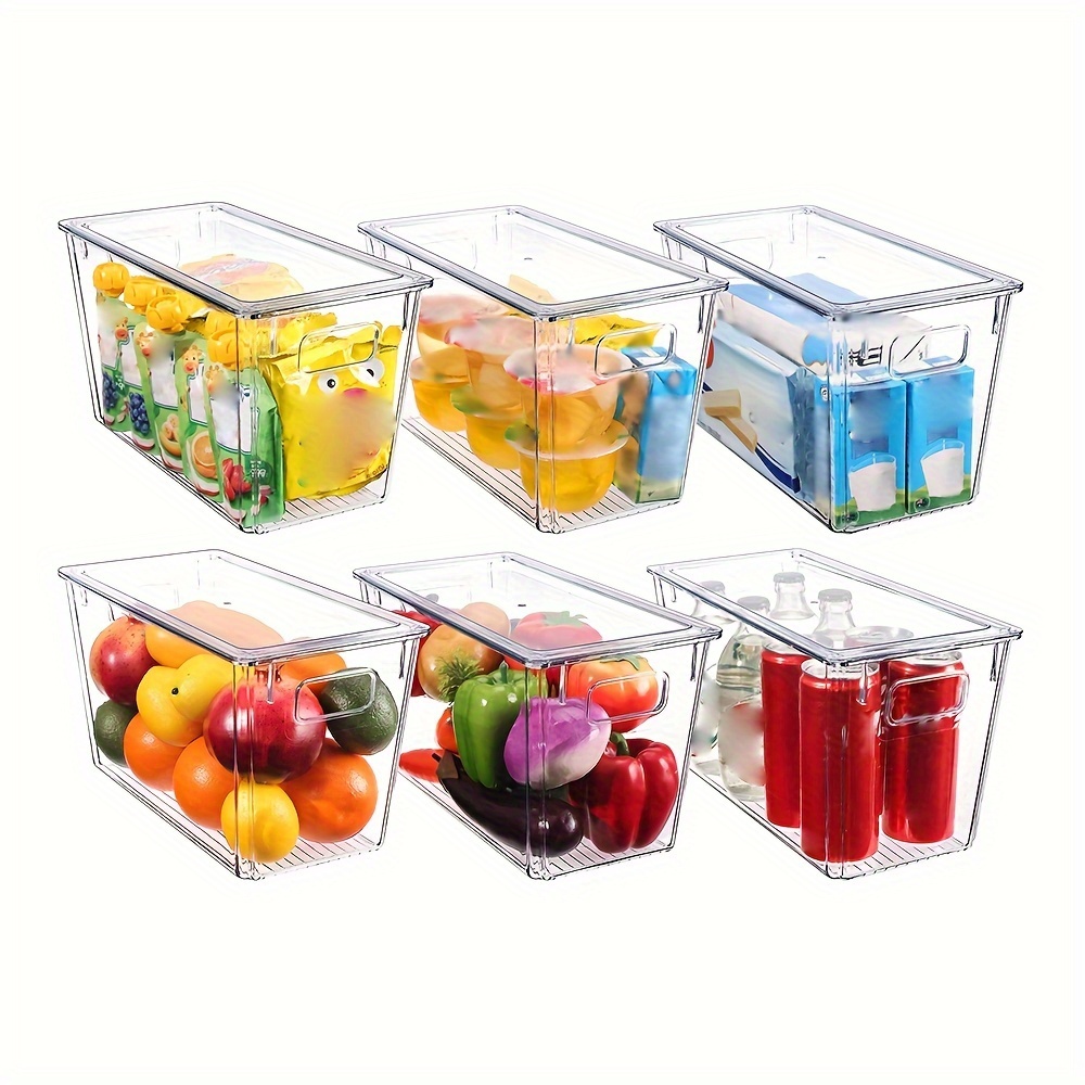 Clear Refrigerator Organizer Bins - 2 Pack Medium Sized (6.3 x 12.6)  Clear Bins for Fridge with Liners, Containers for Fridge and Freezer