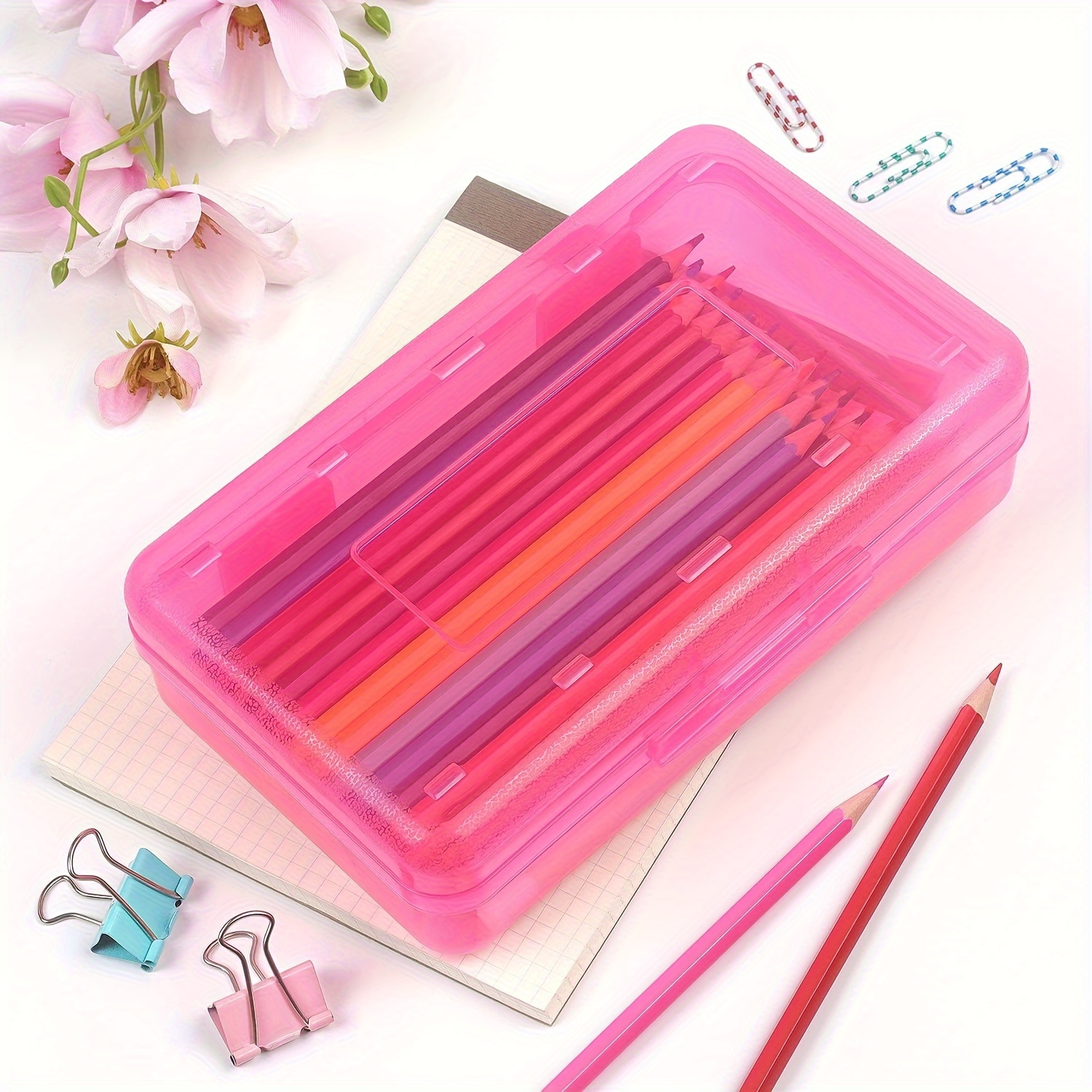 1pc Transparent Plastic Pencil Box, School Office Supplies, Pens Markers  Erasers Tape Stickers Beads Storage Organizer Box, DIY Craft Supplies