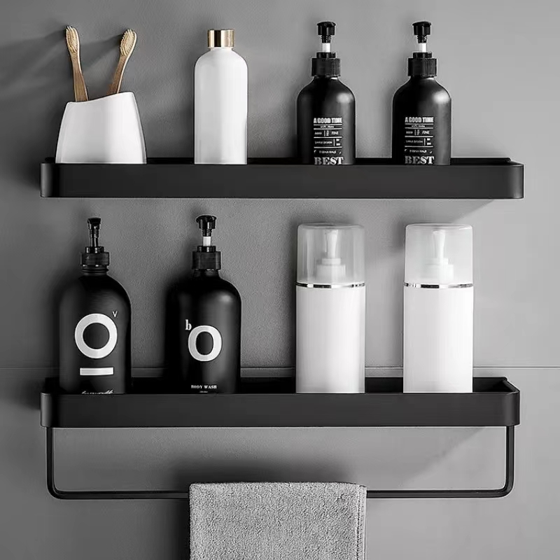 Modern Matt Black Bathroom Shelves Kitchen Wall Shelf Shower Bath Storage  Rack