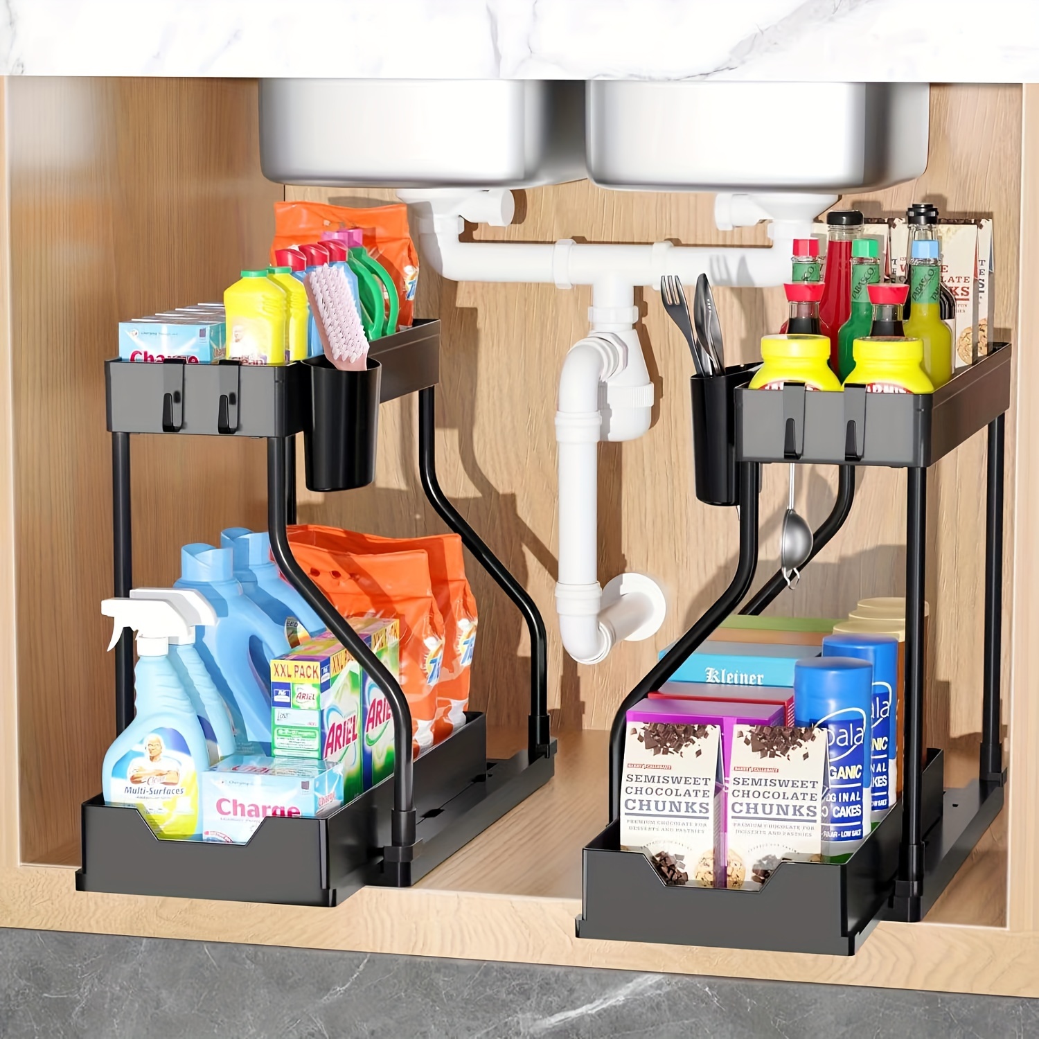  Cajones deslizantes, estante de almacenamiento extraíble de  alambre, cesta deslizante para gabinete de cocina y organización (color  negro, tamaño: 400) : Hogar y Cocina